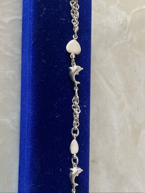 Sterling Silver Dolphin & Heart Link Bracelet - Silver